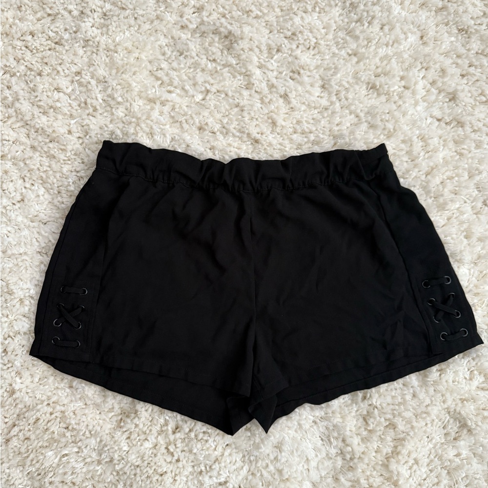 Leith Black High Waist Lace-Up Shorts
